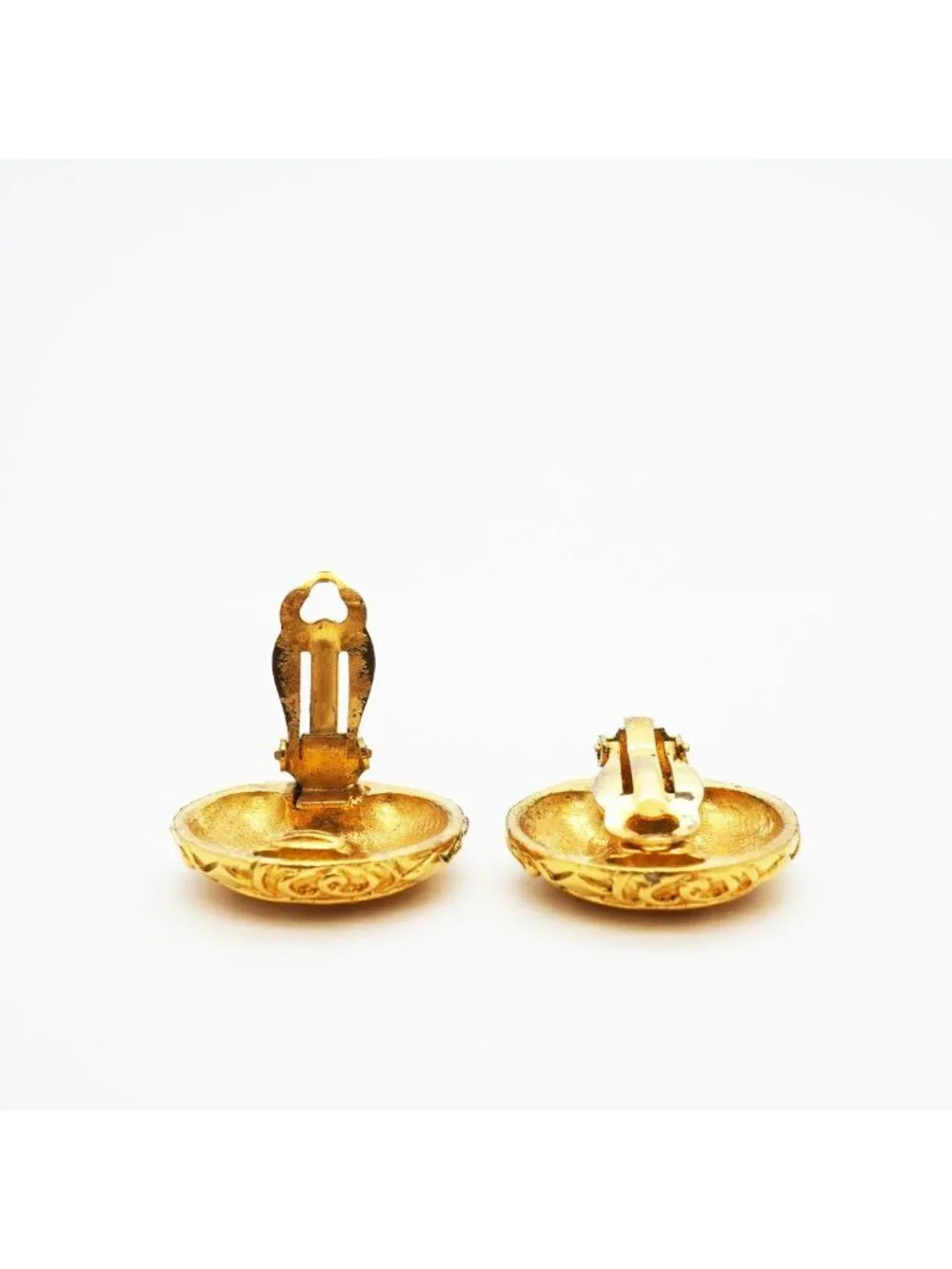 Chanel Earrings Vintage CC Logo Round Circle Gold Plated